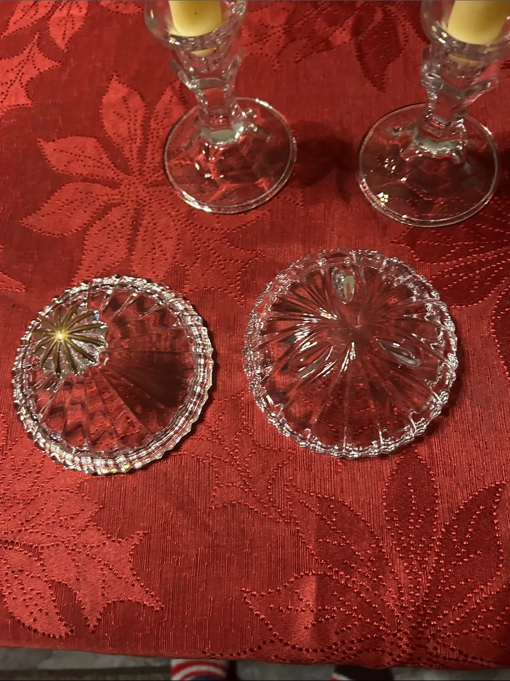 Ivory Taper Candles with Clear Glass Holders - Set of 2 and Clear Glass Candy